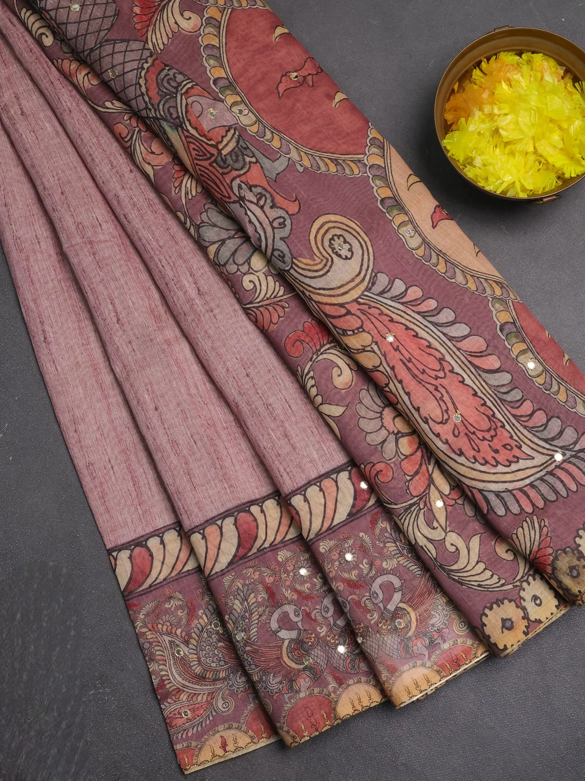 Linen Cotton Saree - Pastel Pink